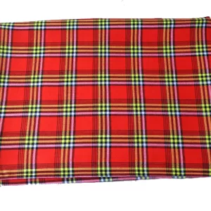 Red with Black, White and Yellow Stripes Maasai Shuka