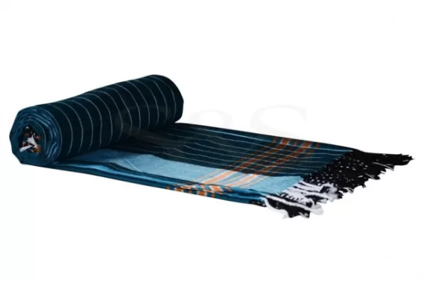 Dark Demin Blue with White Orange and Demin Stripes Kikoy Sarong