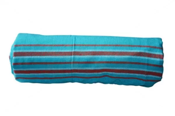 Azure Blue with Red, Yellow and Black Striped Kikoy Sarong