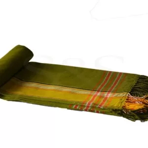 Olive Green with Corn Yellow, White and Red Striped Kikoy Sarong