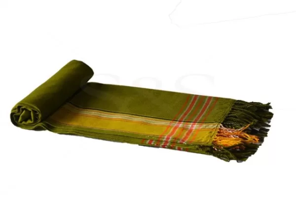 Olive Green with Corn Yellow, White and Red Striped Kikoy Sarong