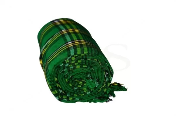 Green Checked with Black, Yellow and White Striped Kikoy Sarong