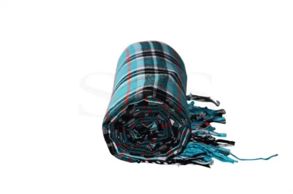 Sky Blue Checked with Black, Red and White Striped Kikoy Sarong