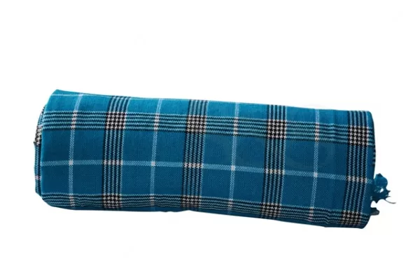 Sky Blue Checked with Black and White Striped Kikoy Sarong