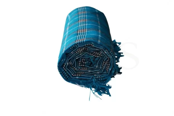 Sky Blue Checked with Black and White Striped Kikoy Sarong