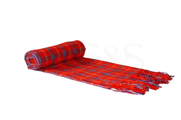 Candy Apple Red Checked with Navy Blue and White Striped Kikoy Sarong