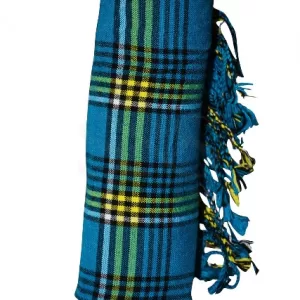 Egyptian Blue Checked with Black, Yellow and White Striped Kikoy Sarong