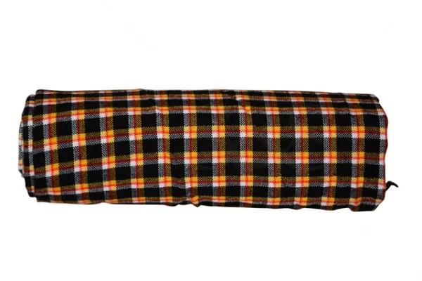 Black Checked with Red, Black, Yellow and White Striped Kikoy Sarong