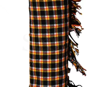 Black Checked with Red, Black, Yellow and White Striped Kikoy Sarong