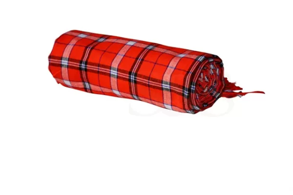 Candy Apple Red, White Checked with Black and Blue Stripped Kikoy Sarong