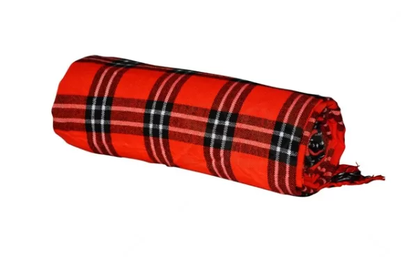 Red and Black Checked with Black and Salmon Stripes Kikoy Sarong