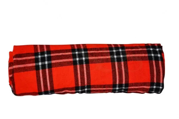 Red and Black Checked with Black and Salmon Stripes Kikoy Sarong