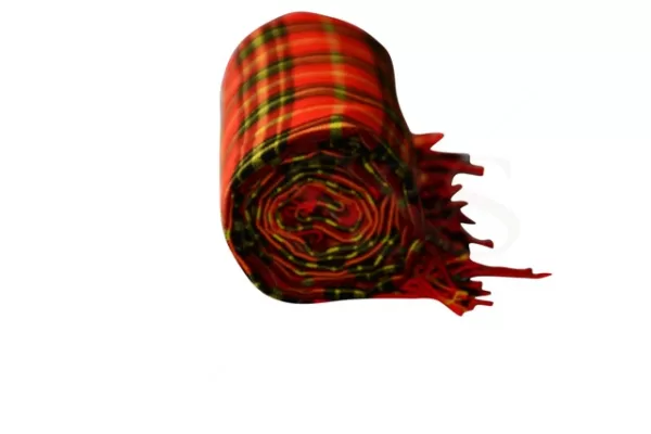 Scarlet Red, Black and Yellow Checked with Yellow, Orange and Black Stripped Kikoy Sarong