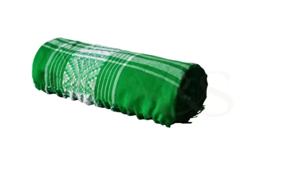 Emerald Green with White Decorative Pattern and White Stripes Kikoy Sarong