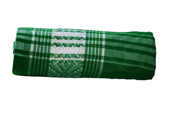 Emerald Green with White Decorative Pattern and White Stripes Kikoy Sarong