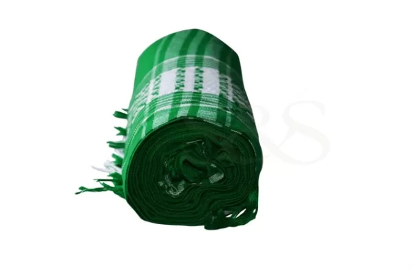 Emerald Green with White Decorative Pattern and White Stripes Kikoy Sarong