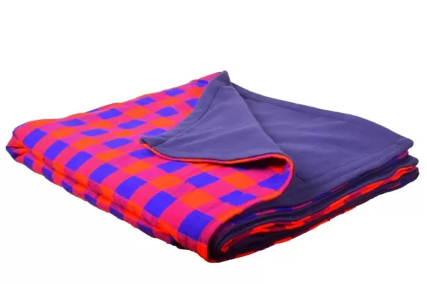 Blue, Pink and Orange Boxed Maasai Shuka Fleece Blanket