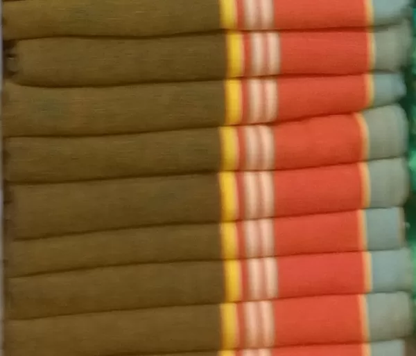 Brown, Chestnut Red with Indian Yellow, White and Spanish Green Stripes