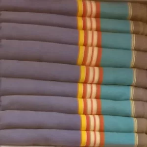 Cloudy Grey, Greenish Cyan with Orange, Red Orange and Brown Stripes Cotton Kikoy