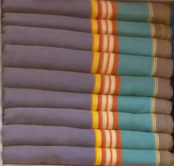 Cloudy Grey, Greenish Cyan with Orange, Red Orange and Brown Stripes Cotton Kikoy