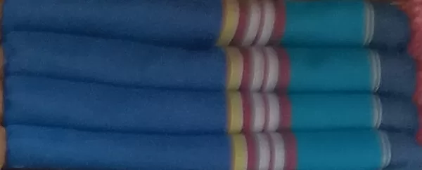 Cyan Blue, Bluish Cyan with Orange, Pinkish Red, White and Dark Blue Grey Stripes Cotton Kikoy