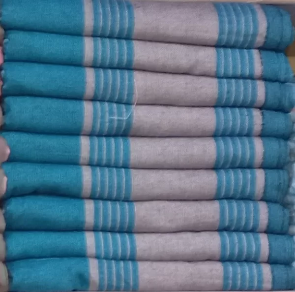 Deep Aqua, Grey with Bluish Cyan and Grey Stripes Cotton Kikoy