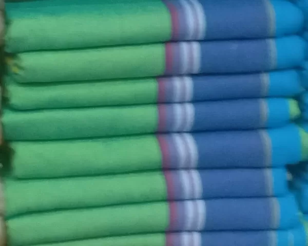 Green , Light Navy Blue, Water Blue with White, Purple, and Yellow Stripes Cotton Kikoy