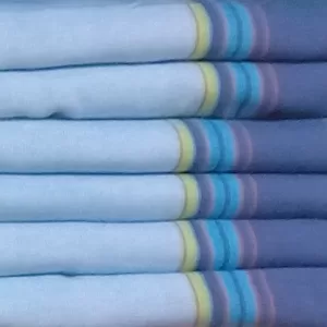 Light Blue Grey, Dusky Blue with Yellow, Blue and Green Striped Cotton Kikoy