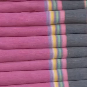 Magenta, Dark Grey Blue with Yellow, White, Magenta and Cyan Stripes Cotton Kikoy