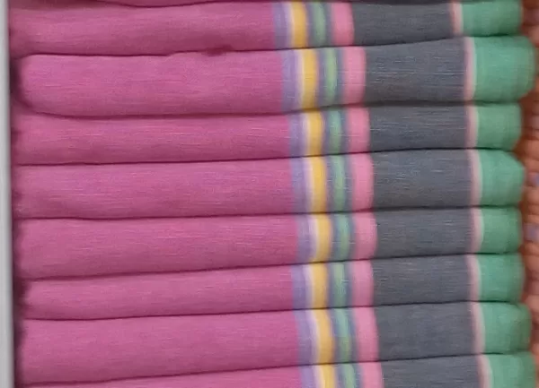 Magenta, Dark Grey Blue with Yellow, White, Magenta and Cyan Stripes Cotton Kikoy