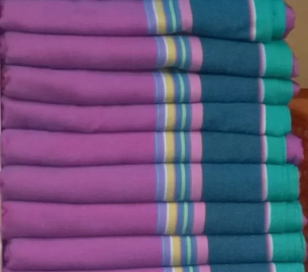 Magenta, Dark Grey Blue with Yellow, White, Magenta and Cyan Stripes Cotton Kikoy